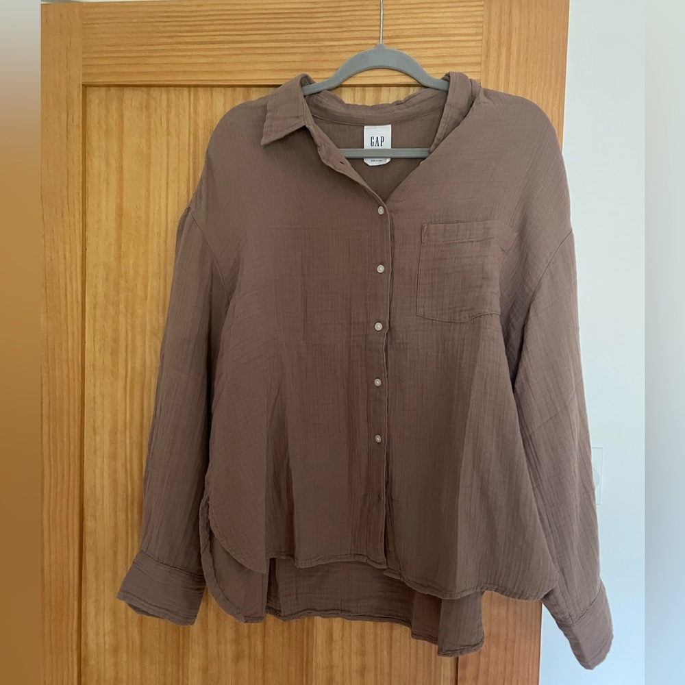 Gauzy Brown Long Sleeve Blouse